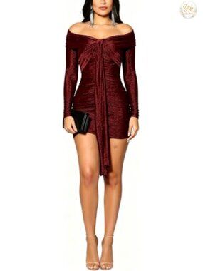 Women's Sequin Glitter Off-Shoulder Long Sleeve Bodycon Mini Dress